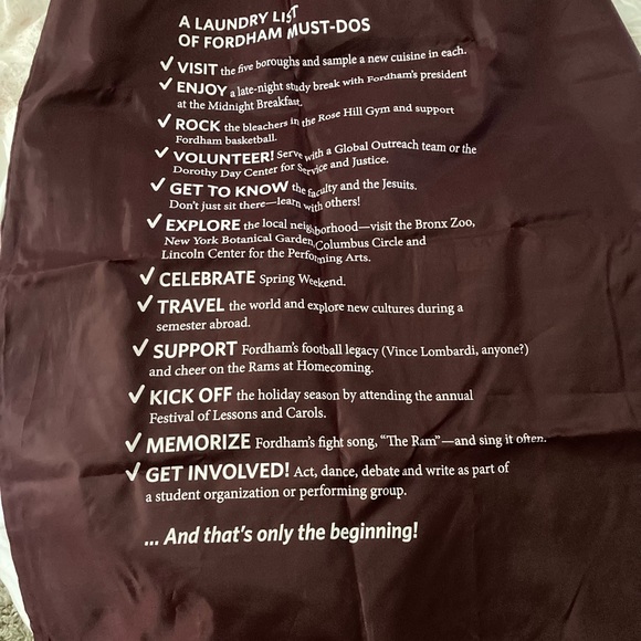 Fordham University drawstring nylon laundry bag, never used! - Picture 2 of 2